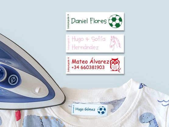50 etiquetas de nombre personalizadas para ropa para marcar ropa de bebé y  niños. Adhesivos termoadhesivos, resistentes a la lavadora y la secadora.