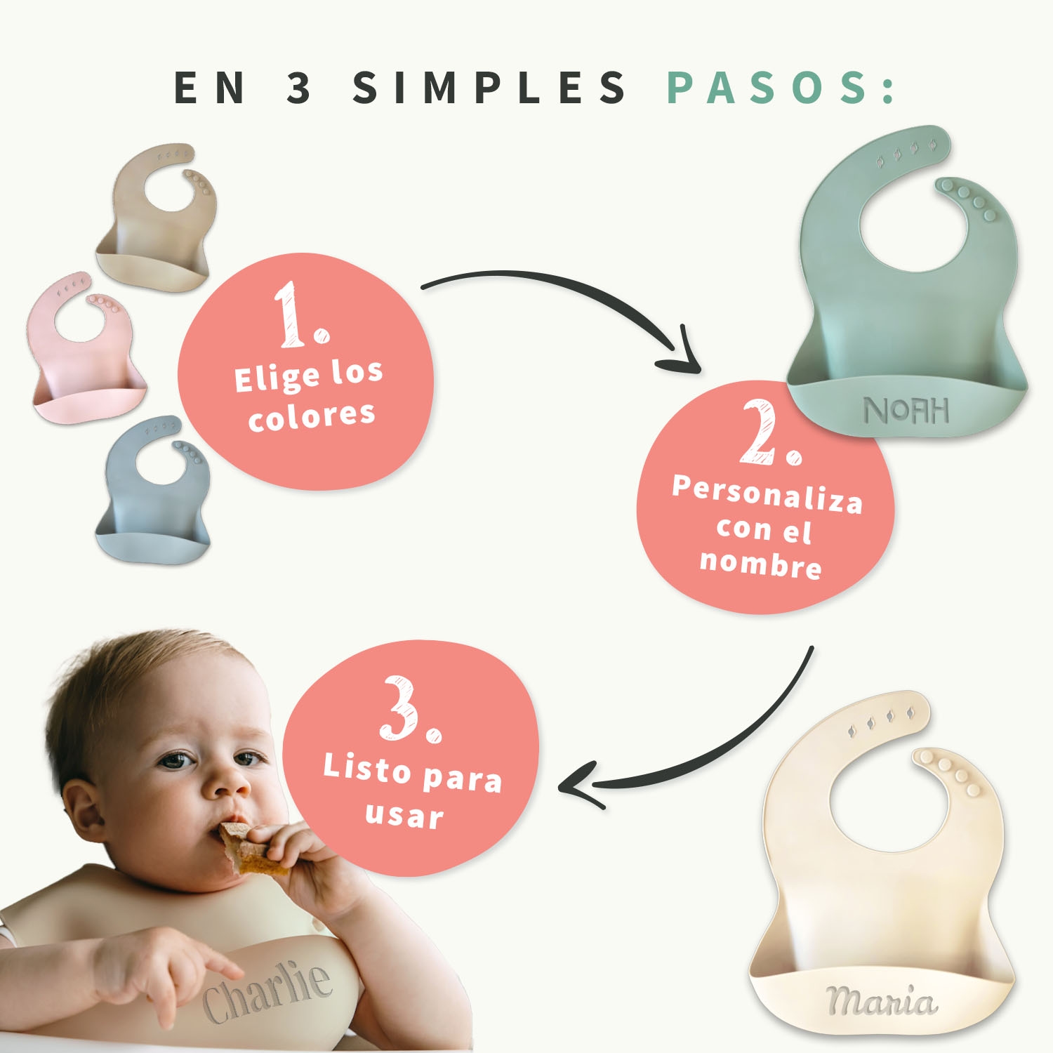 Babero de silicona con nombre