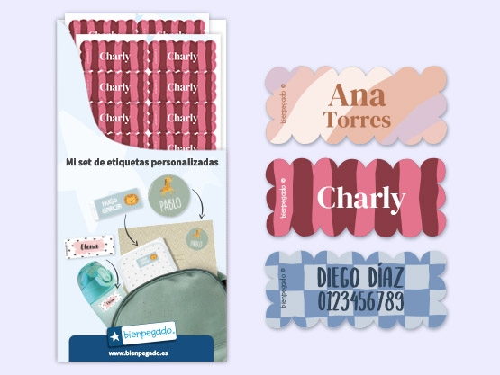 Etiquetas personalizadas con diseño onduladas