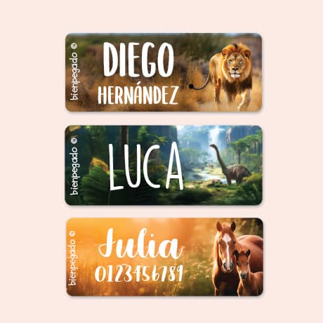 Etiquetas personalizadas Mundo Real pequeñas