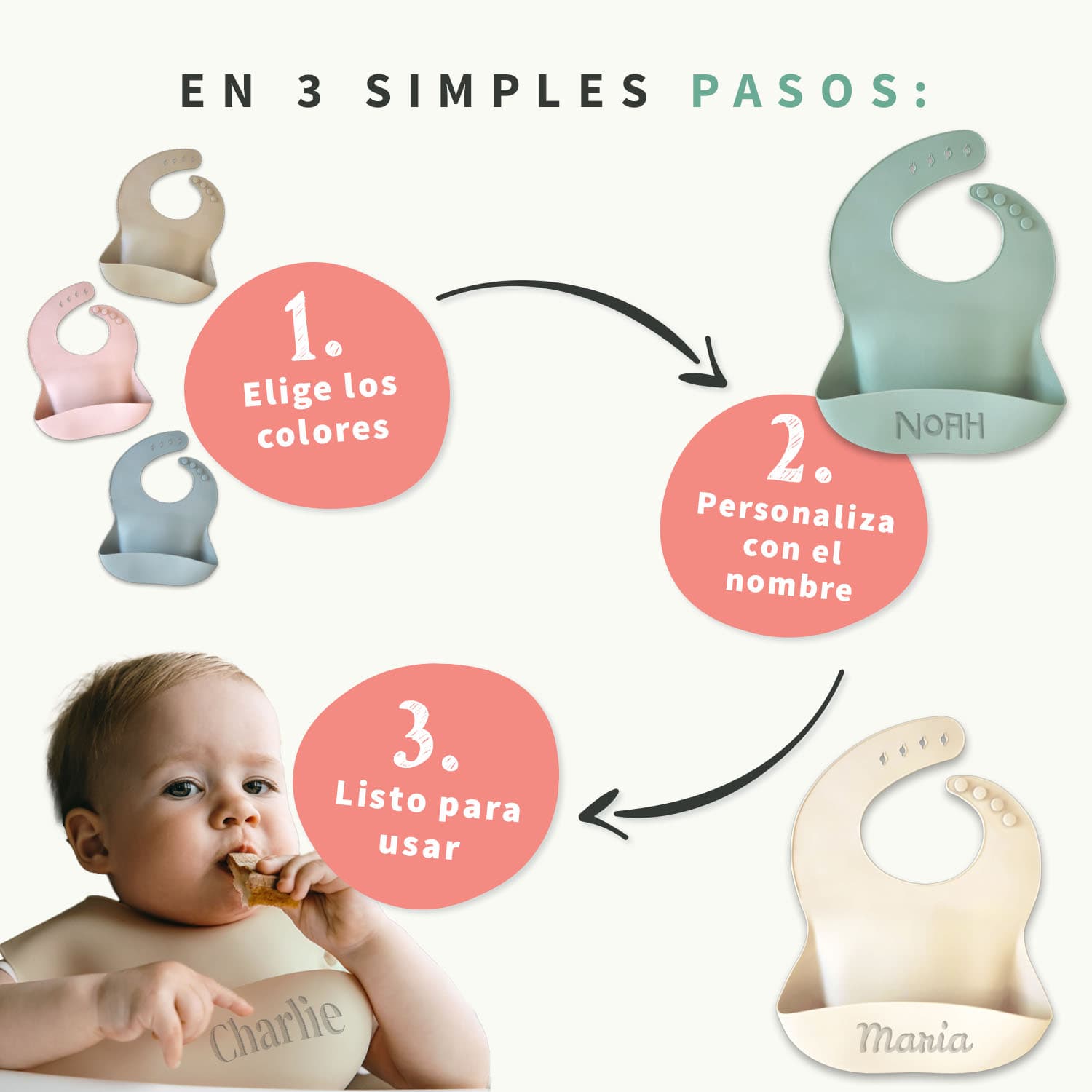 Babero de silicona con nombre