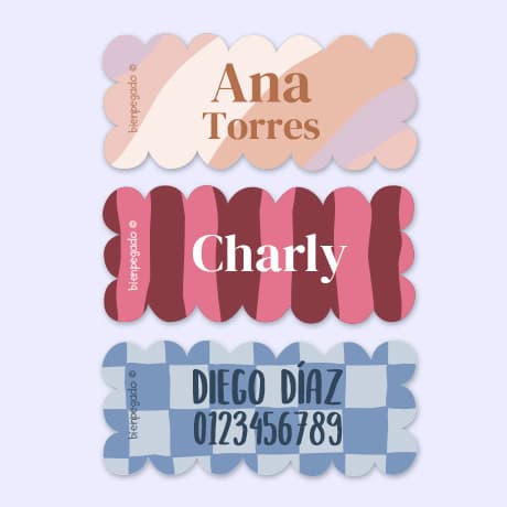 Etiquetas personalizadas onduladas con diseño 