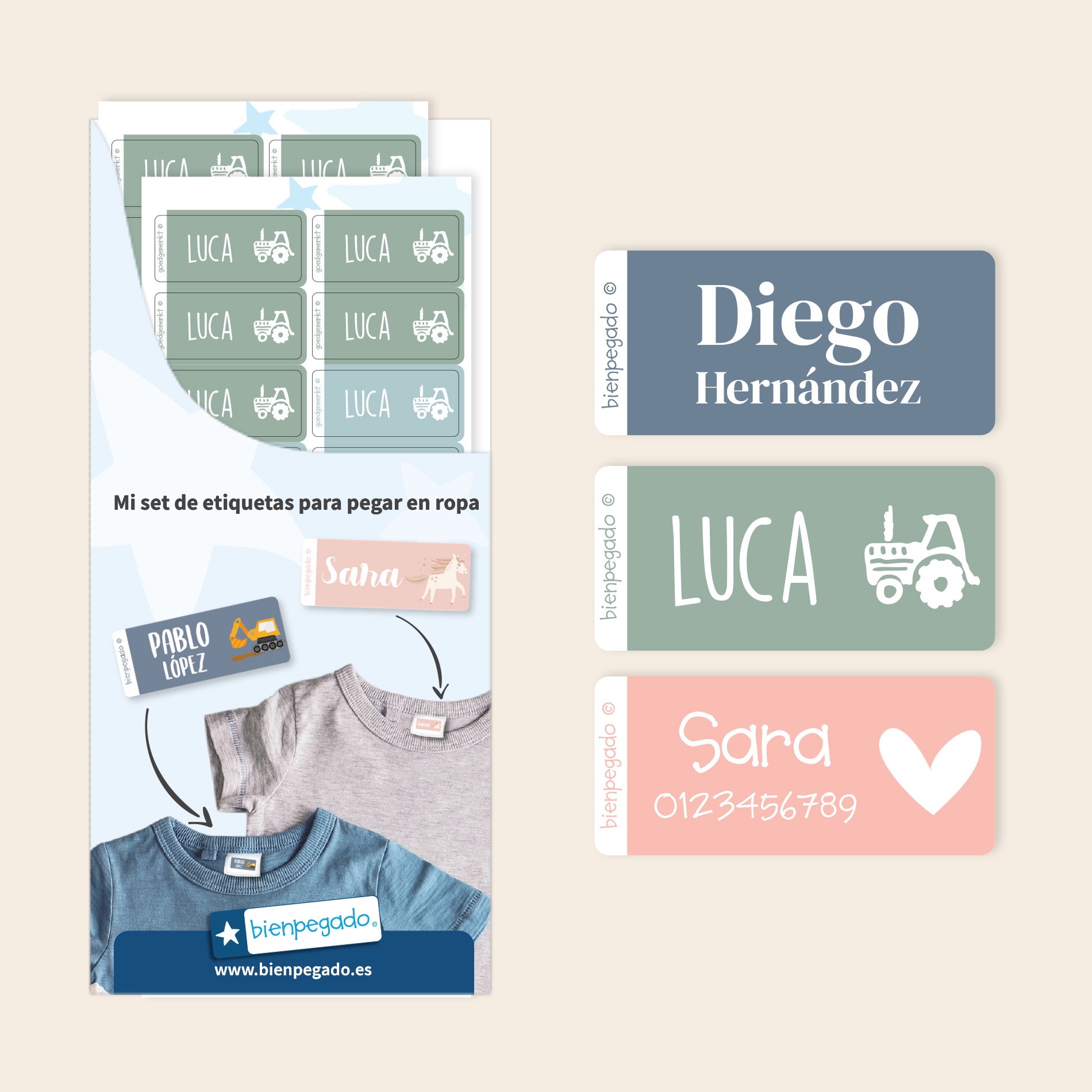 Etiquetas para ropa autoadhesivas – Multicolor