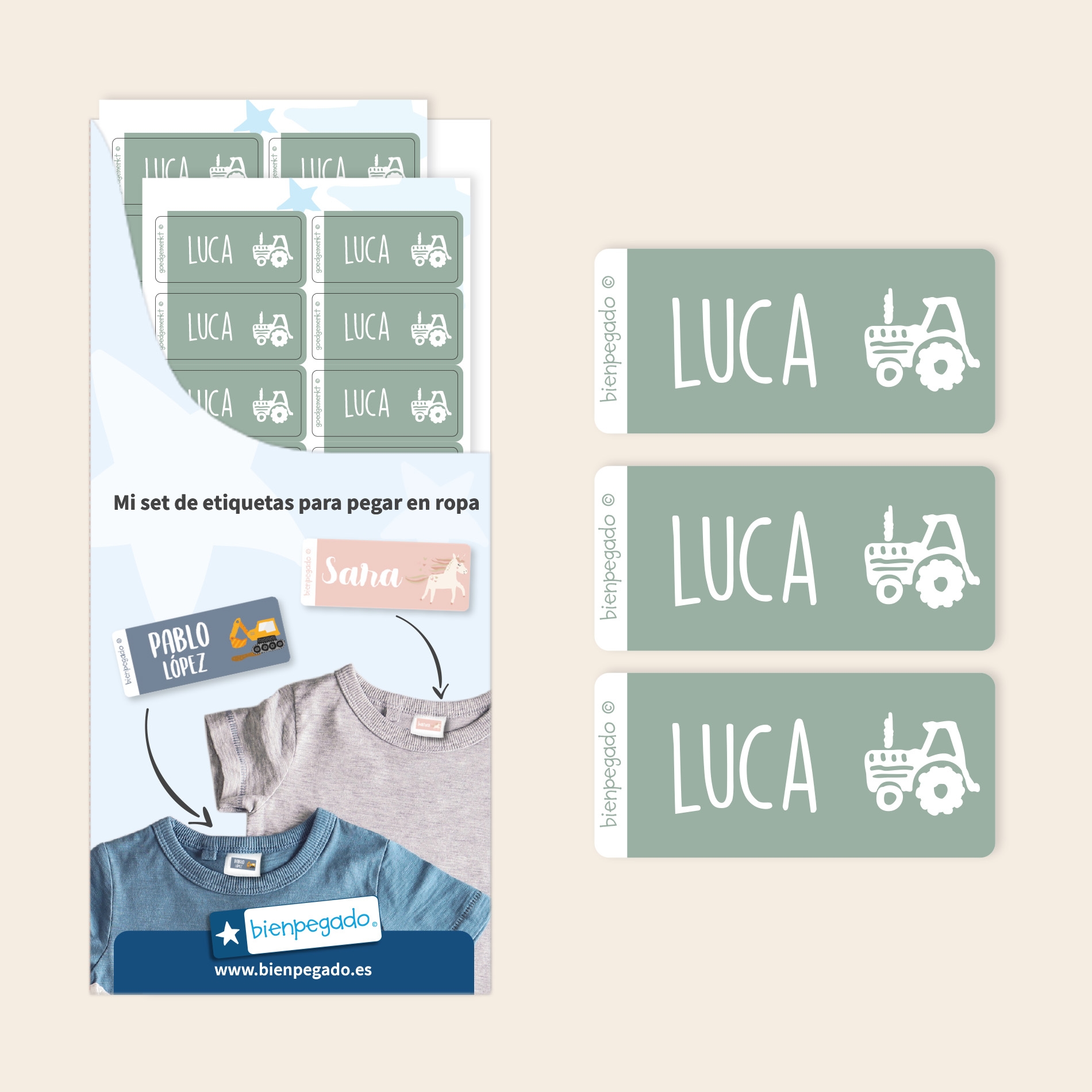 Etiquetas para ropa autoadhesivas – Un solo color