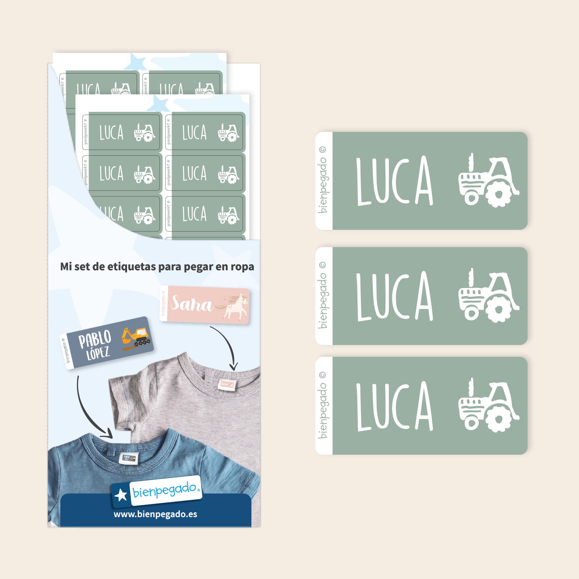Etiquetas para ropa autoadhesivas – Un solo color