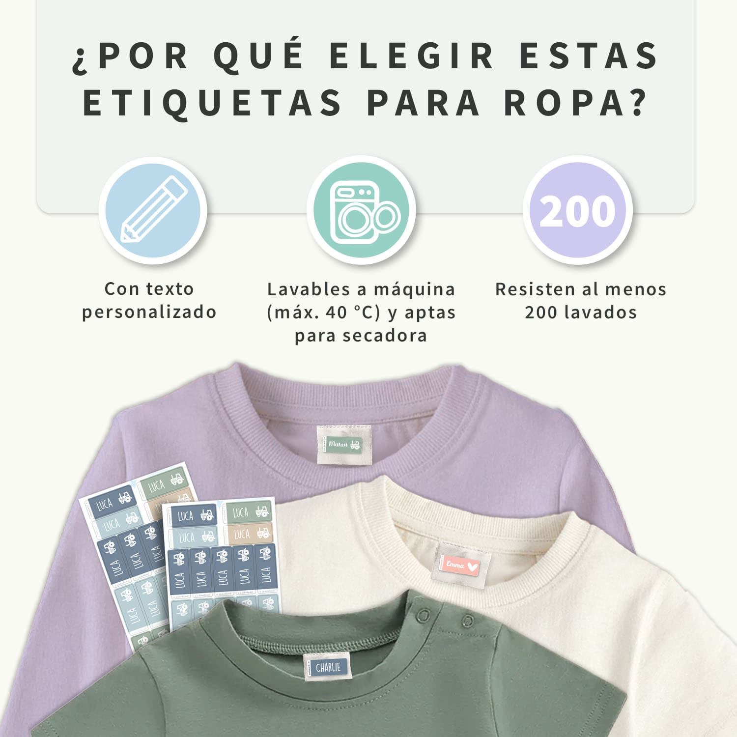 Etiquetas para ropa autoadhesivas – Multicolor