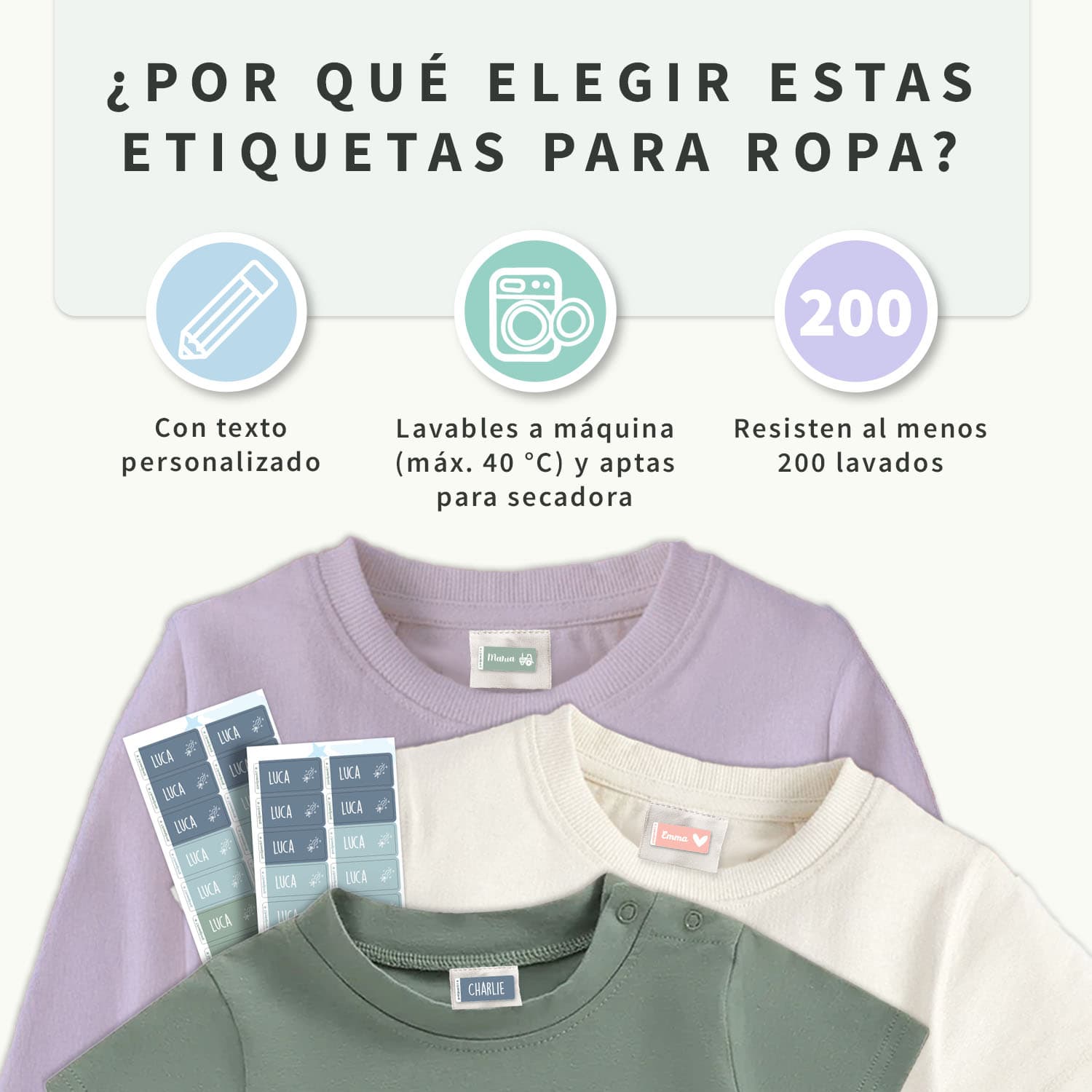 Etiquetas para ropa autoadhesivas – Multicolor