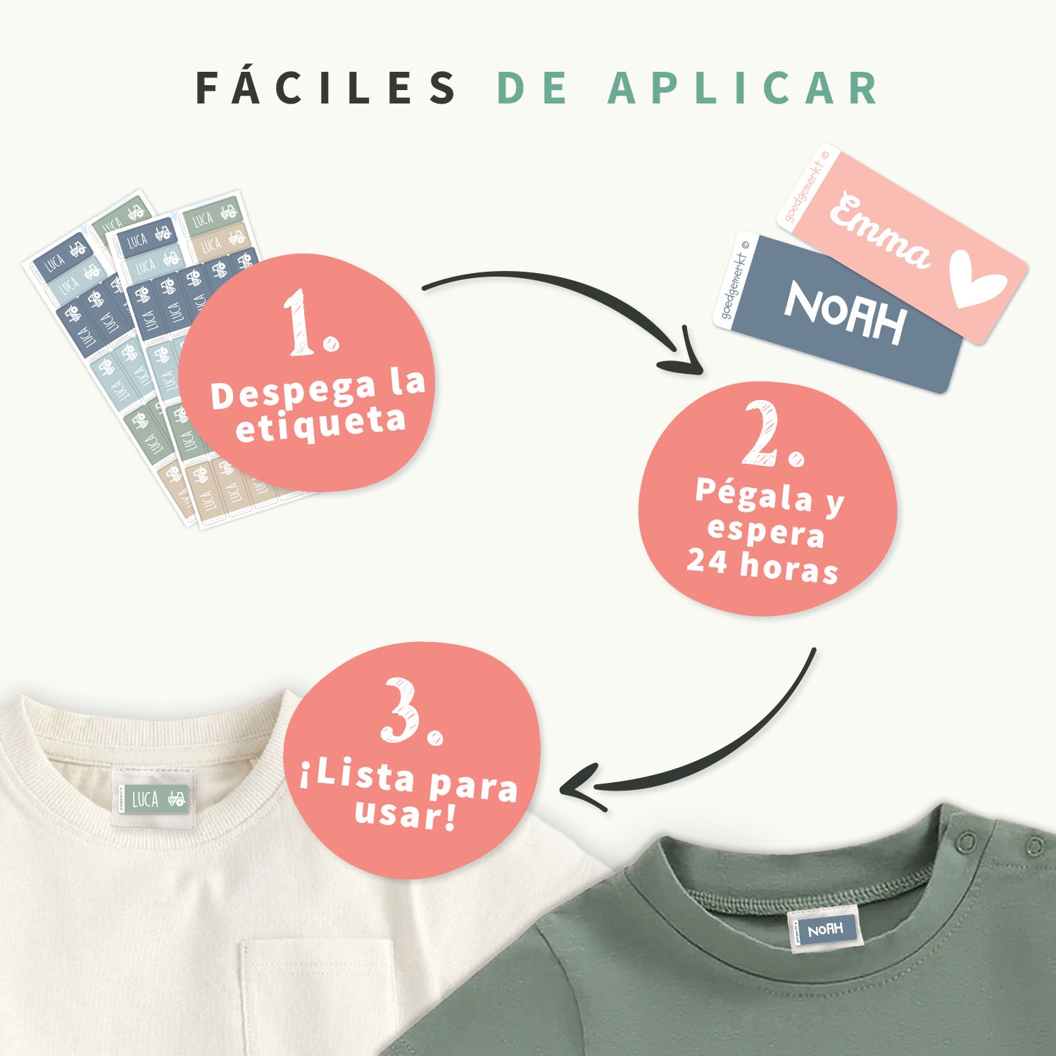 Etiquetas para ropa autoadhesivas – Multicolor