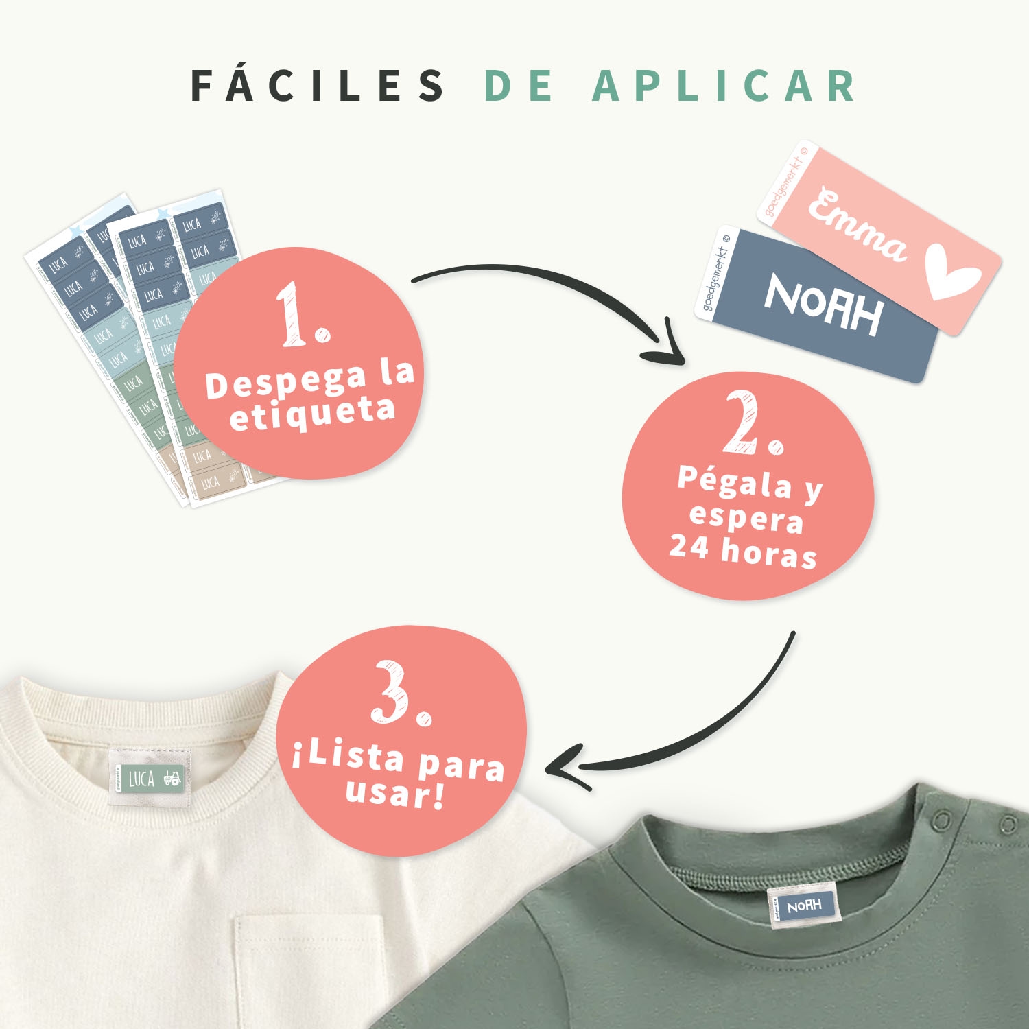 Etiquetas para ropa autoadhesivas – Multicolor