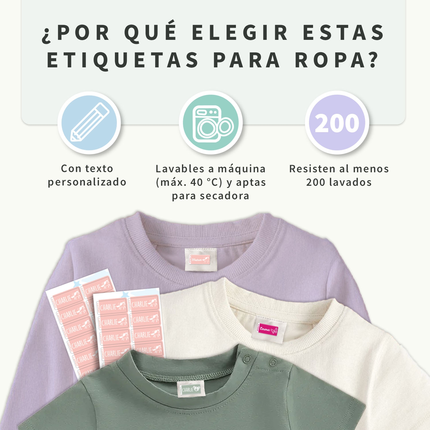 Etiquetas para ropa autoadhesivas – Un solo color