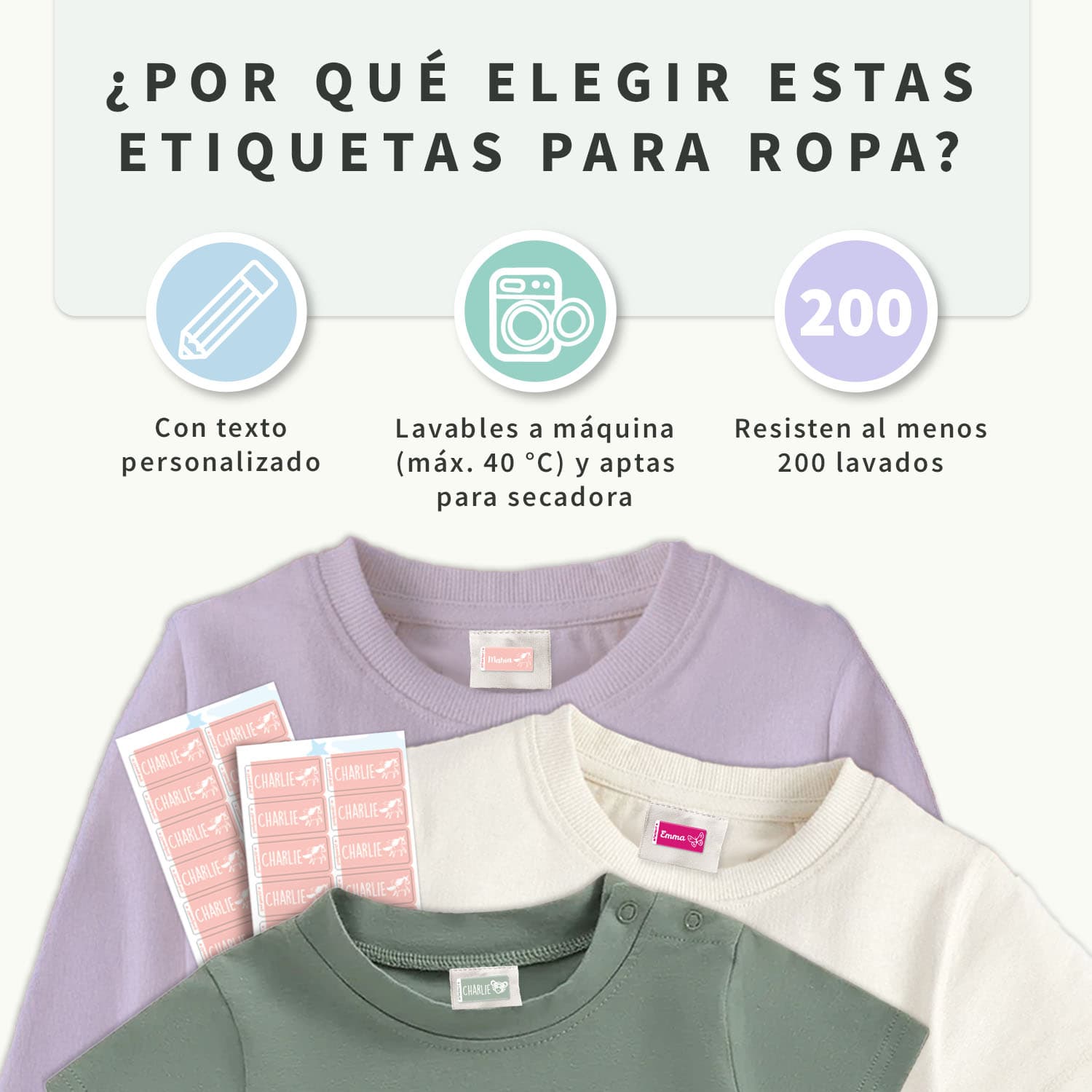 Etiquetas para ropa autoadhesivas – Un solo color
