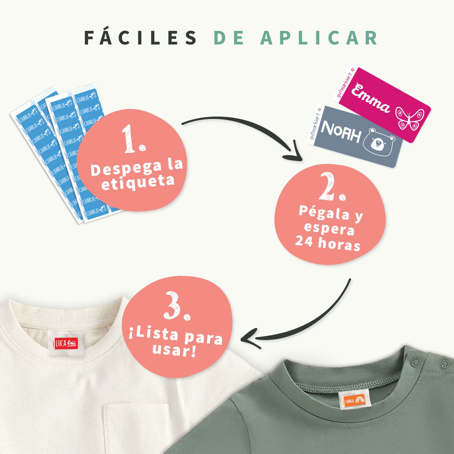 Etiquetas para ropa autoadhesivas – Un solo color