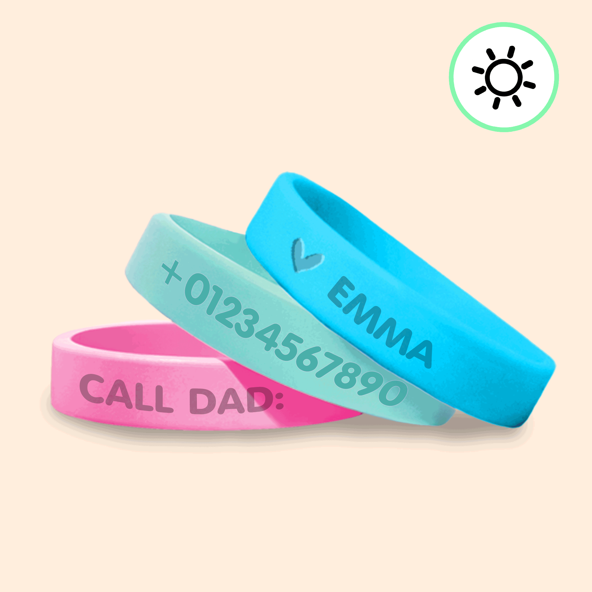 Pulsera personalizada SOS - brilla en la oscuridad