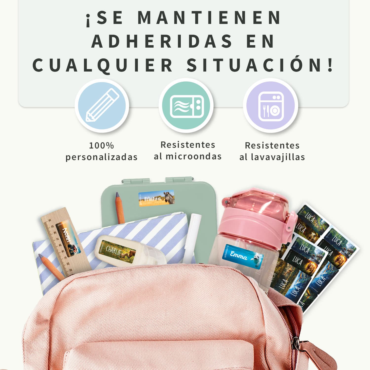 Etiquetas personalizadas Mundo Real pequeñas
