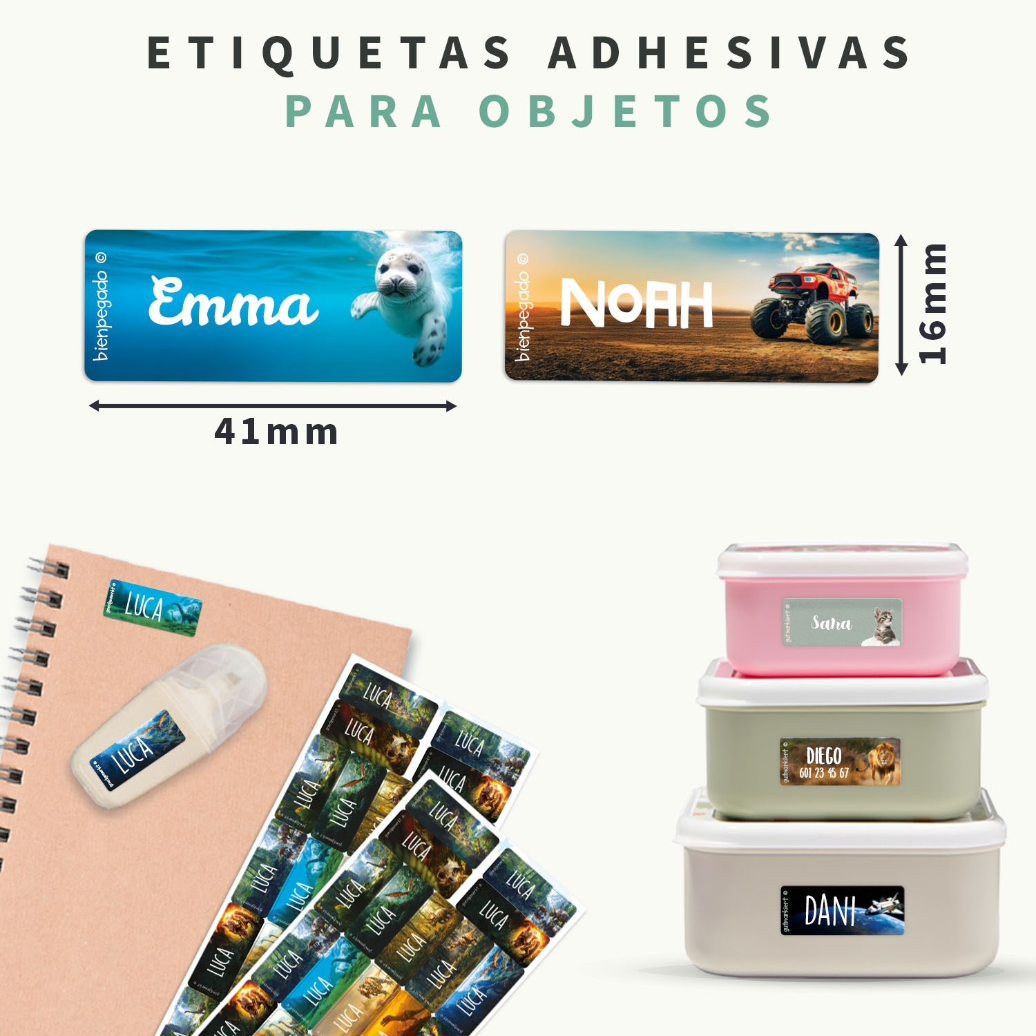 Etiquetas personalizadas Mundo Real pequeñas