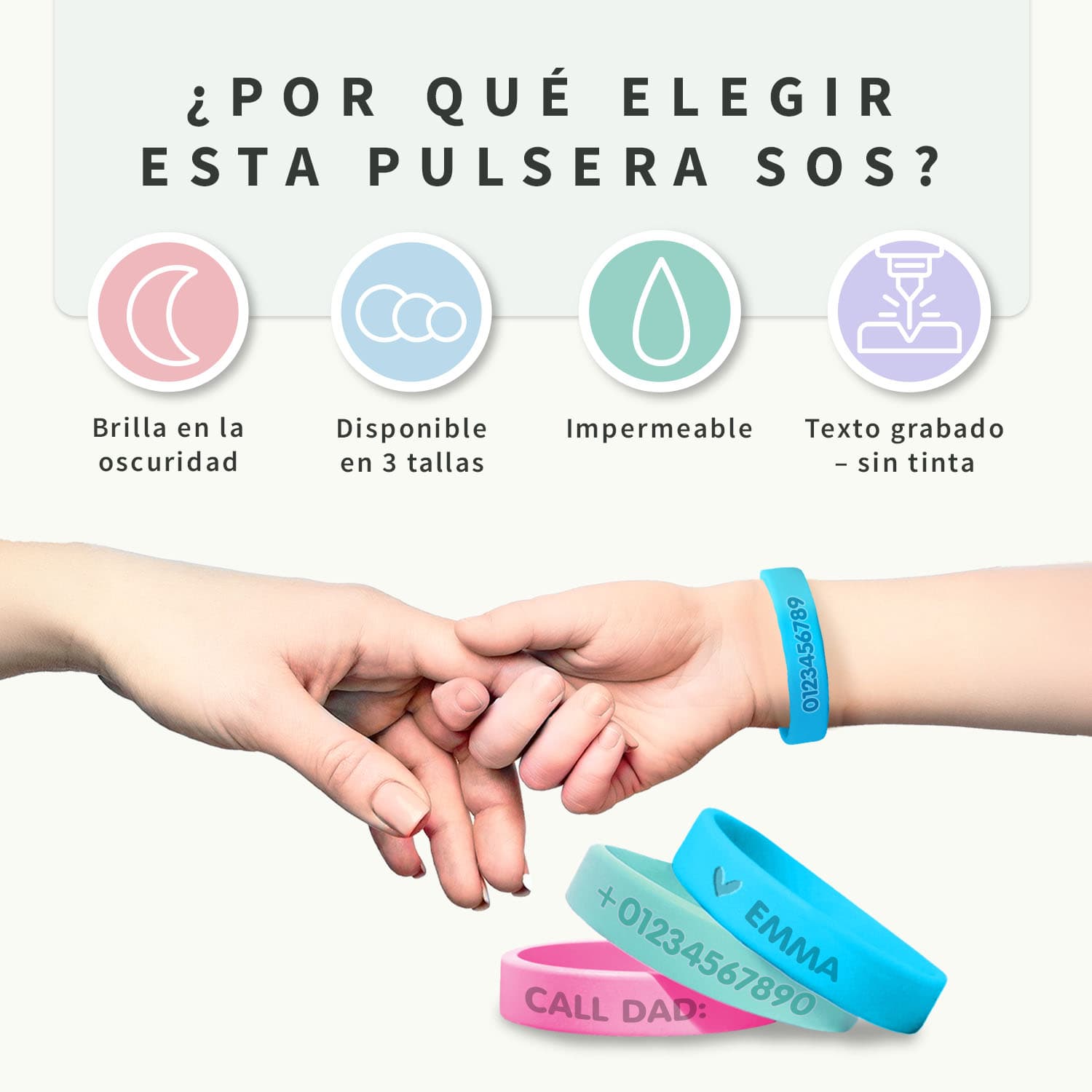 Pulsera personalizada SOS - brilla en la oscuridad