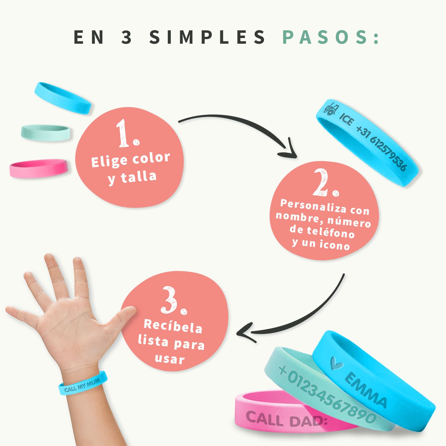 Pulsera personalizada SOS - brilla en la oscuridad