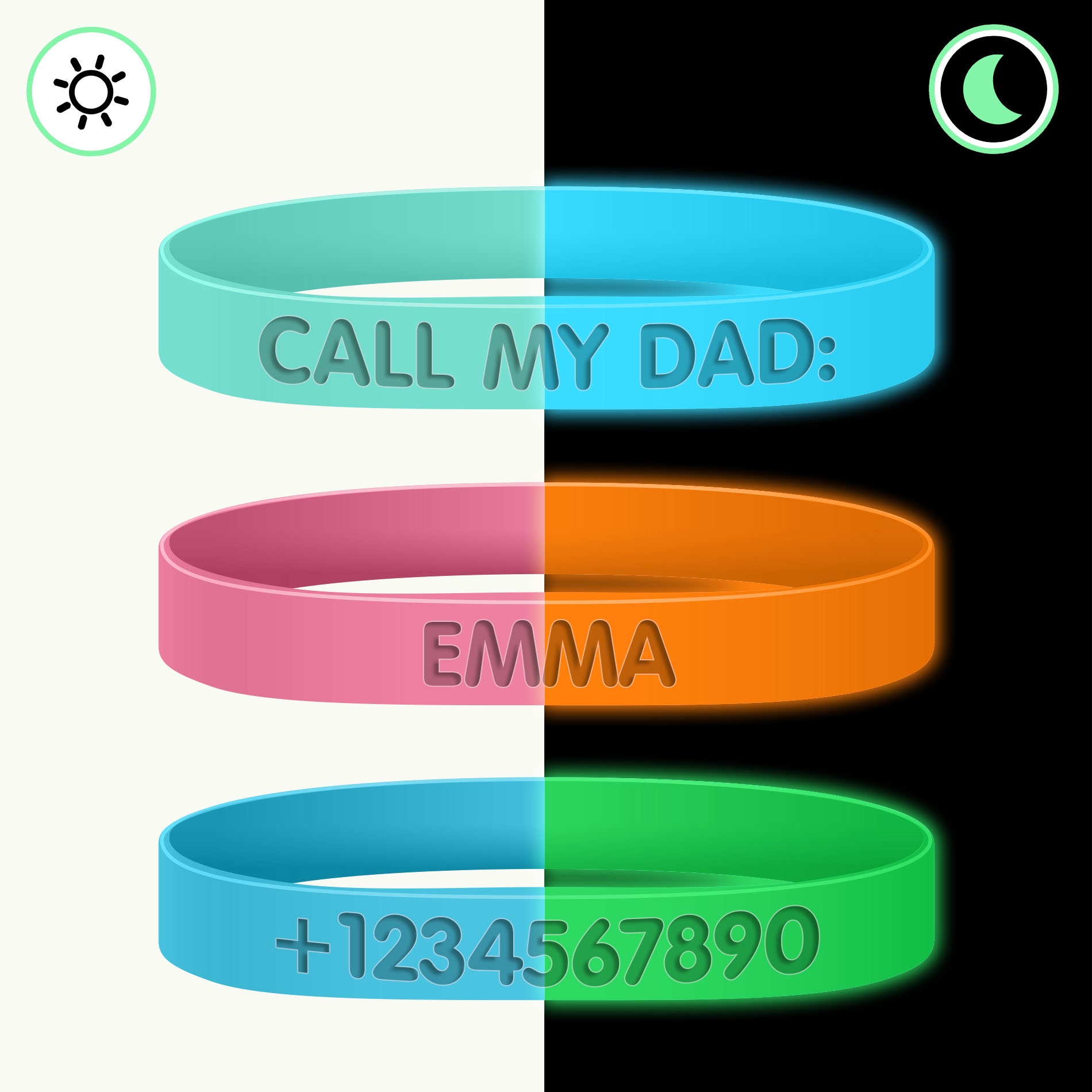 Pulsera personalizada SOS - brilla en la oscuridad