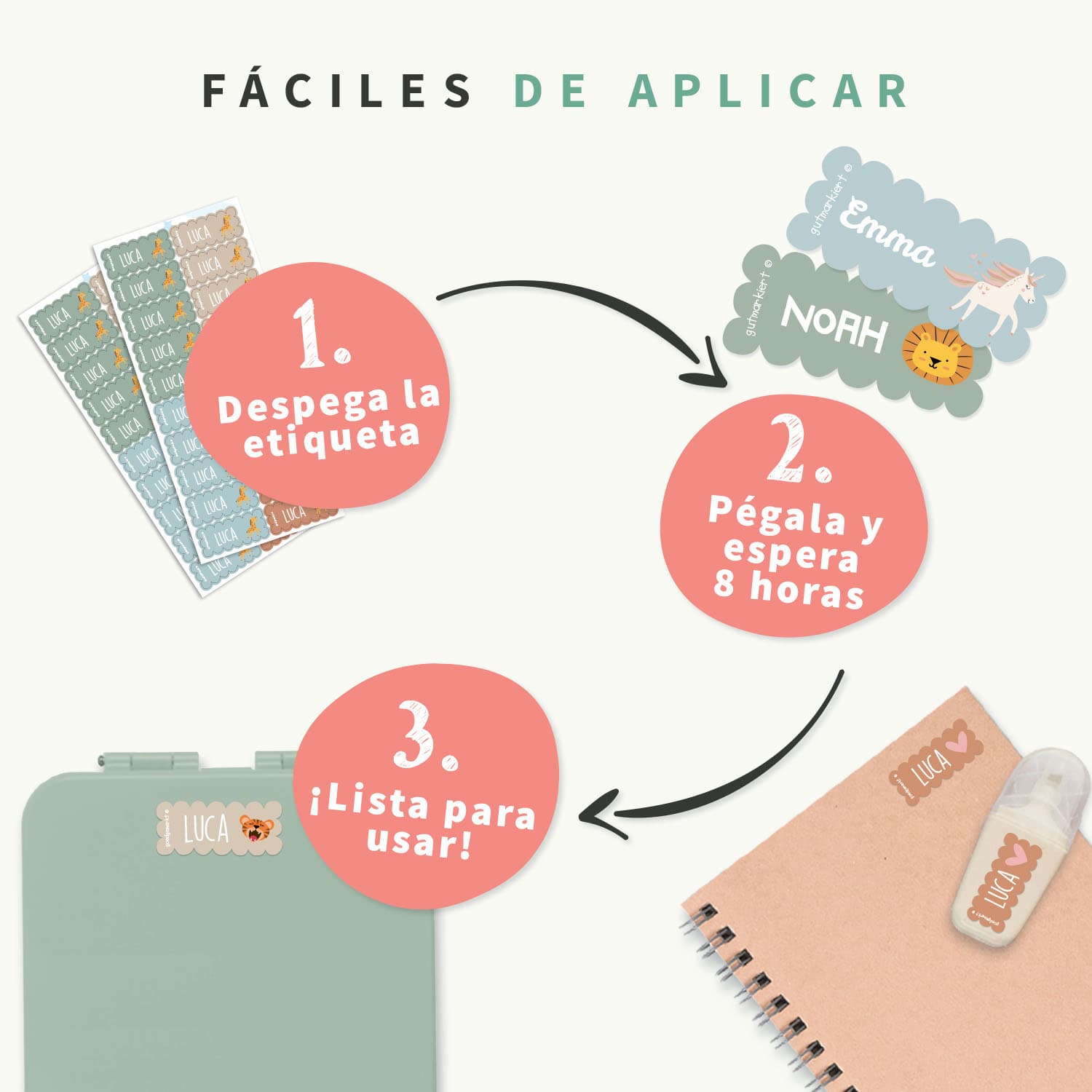 Etiquetas personalizadas onduladas con tema