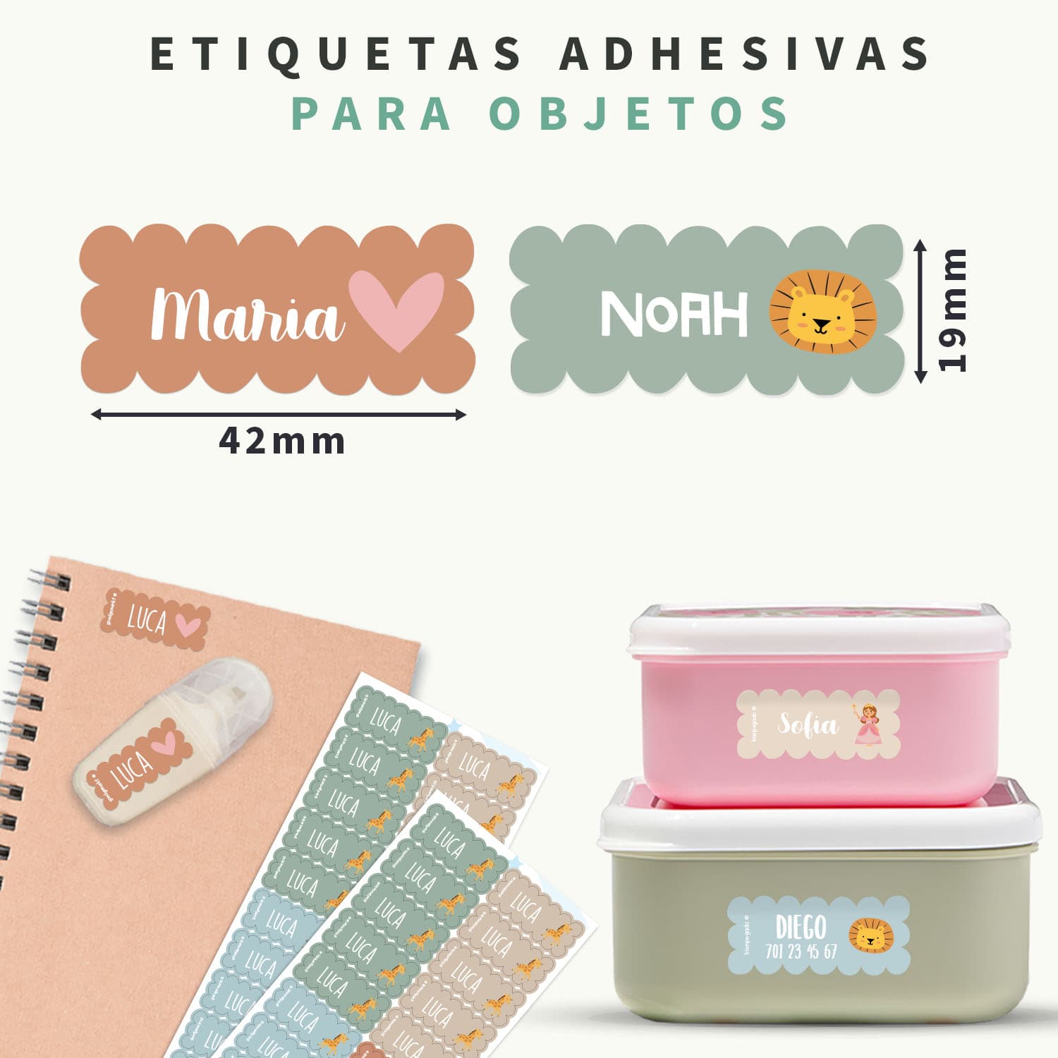 Etiquetas personalizadas onduladas con tema