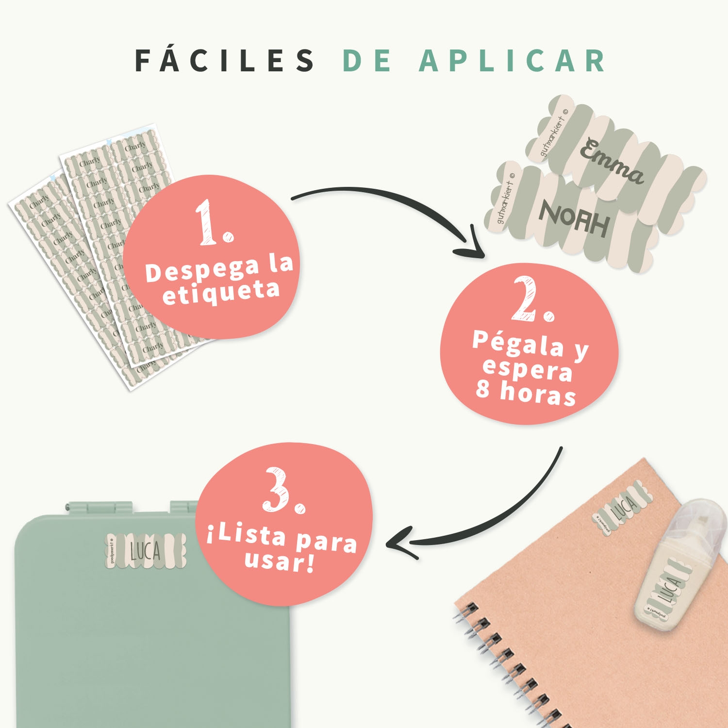 Etiquetas personalizadas onduladas con diseño
