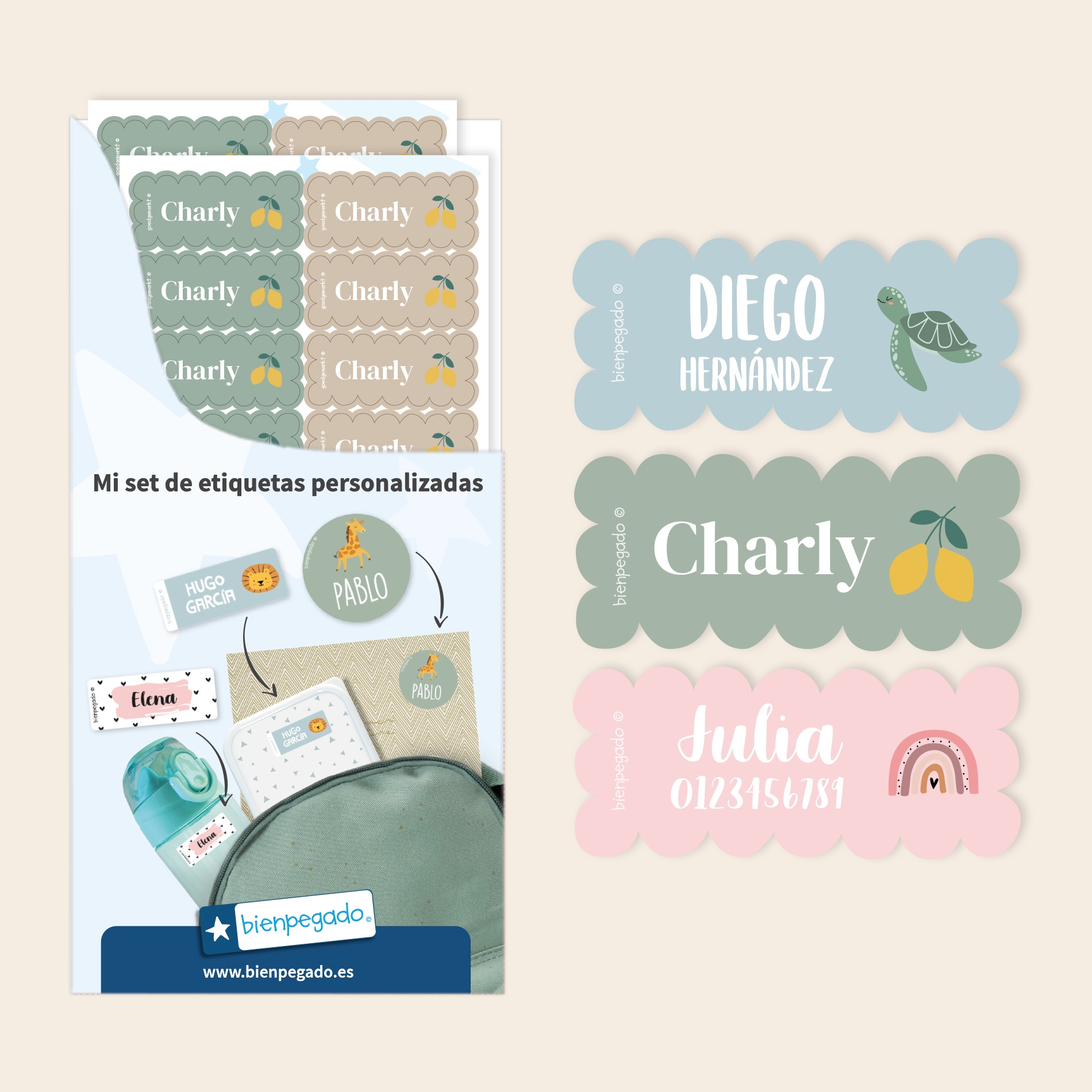 Etiquetas personalizadas onduladas con tema